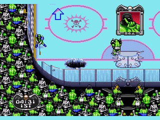 Mutant League Hockey    <span class="label">USA & Europe</span> <span title="A ROM image which has been corrupted because the original game is very old, because of a faulty dumper (bad connection) or during its upload to a release server. These ROMs often have graphic errors or sometimes don't work at all." class="label">Bad dump 4</span>  - Screenshot 2/5
